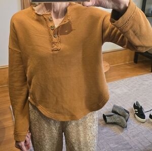 Rust Orange Cotton Sweatshirt with Button Front Placket | Small